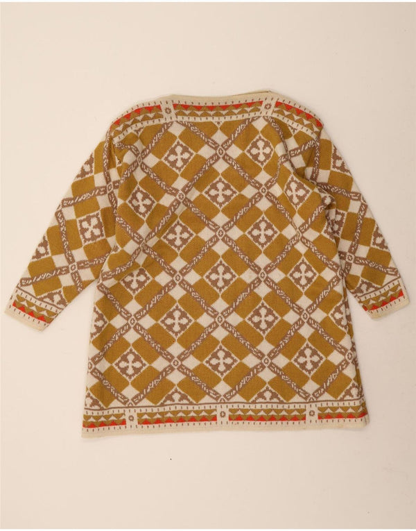 Vintage Womens Long Sleeve Jumper Dress UK 12 Medium Khaki Geometric
