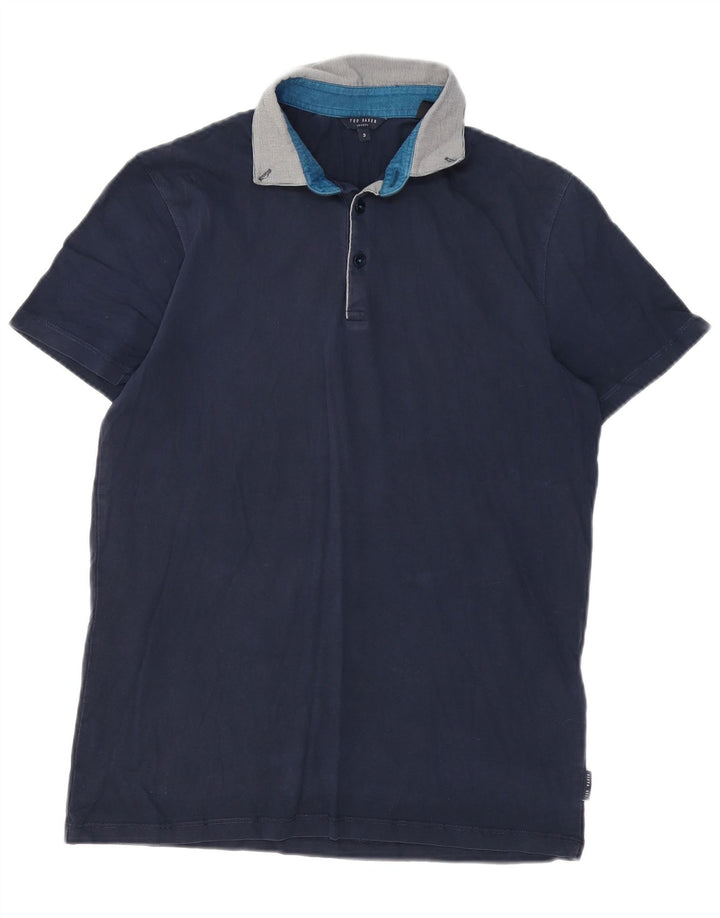 Camisa polo masculina Ted Baker tamanho 3 médio algodão azul marinho