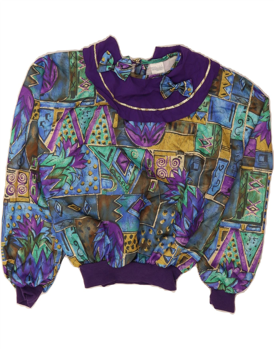 VINTAGE Girls Long Sleeve Blouse Top 13-14 Years Purple Patchwork Vintage Vintage and Second-Hand Vintage from Messina Hembry 