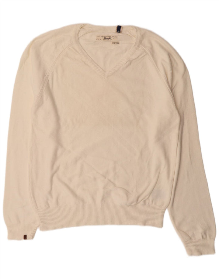 Suéter masculino WRANGLER com decote em V XL de algodão branco