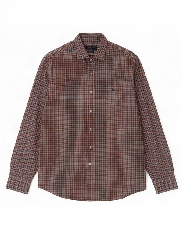Polo Ralph Lauren Camisa masculina grande de algodão xadrez marrom