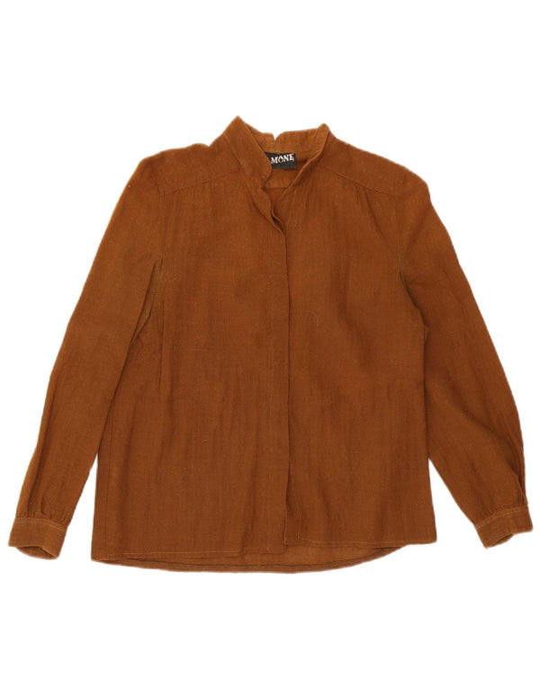 Camisa feminina vintage de flanela manga 3/4 Reino Unido 4 XS lã marrom