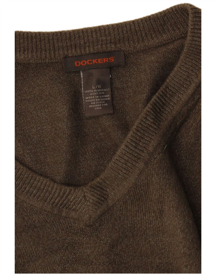 Suéter masculino Dockers com decote em V grande acrílico marrom