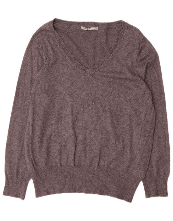 Suéter feminino Marks & Spencer com decote em V Reino Unido 18 XL Viscose cinza