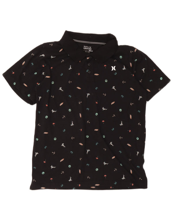 Camisa polo Hurley Boys Dri Fit com padrão abstrato 13-14 anos XL preta