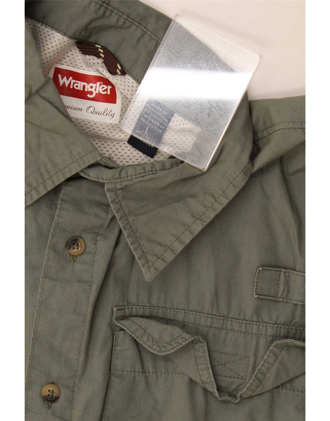 Wrangler Camisa masculina de manga curta grande algodão cáqui