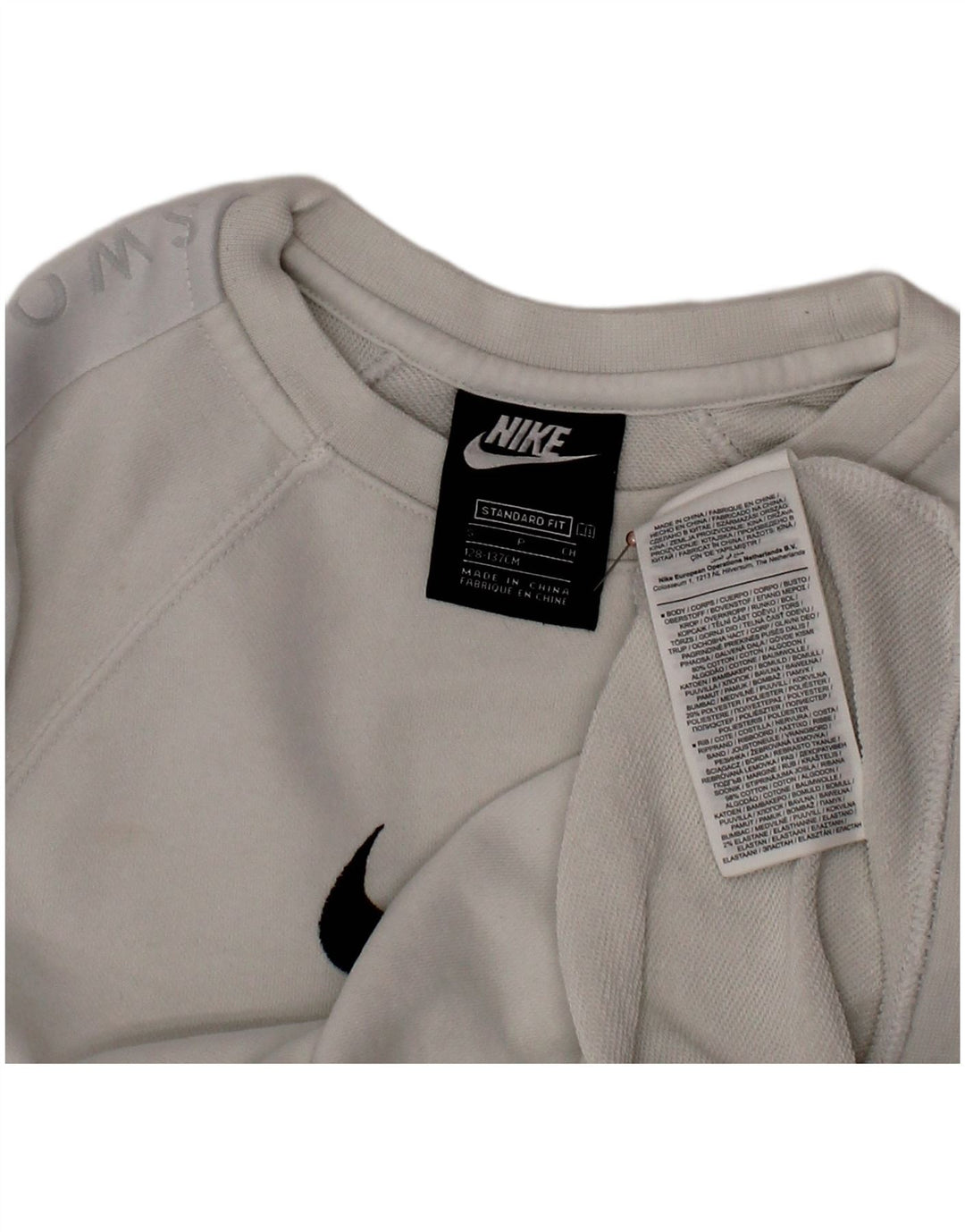 NIKE Boys Swoosh Standard Fit moletom jumper 8-9 anos pequeno branco