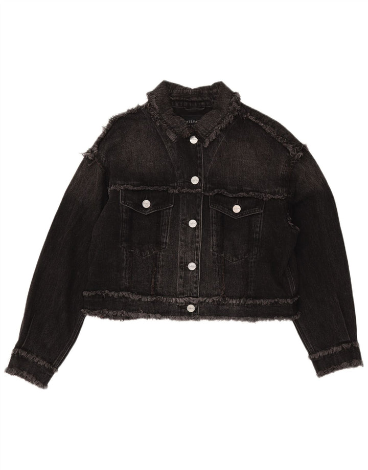 Jaqueta jeans feminina All Saints Crop Oversized Reino Unido 10 algodão preto pequeno