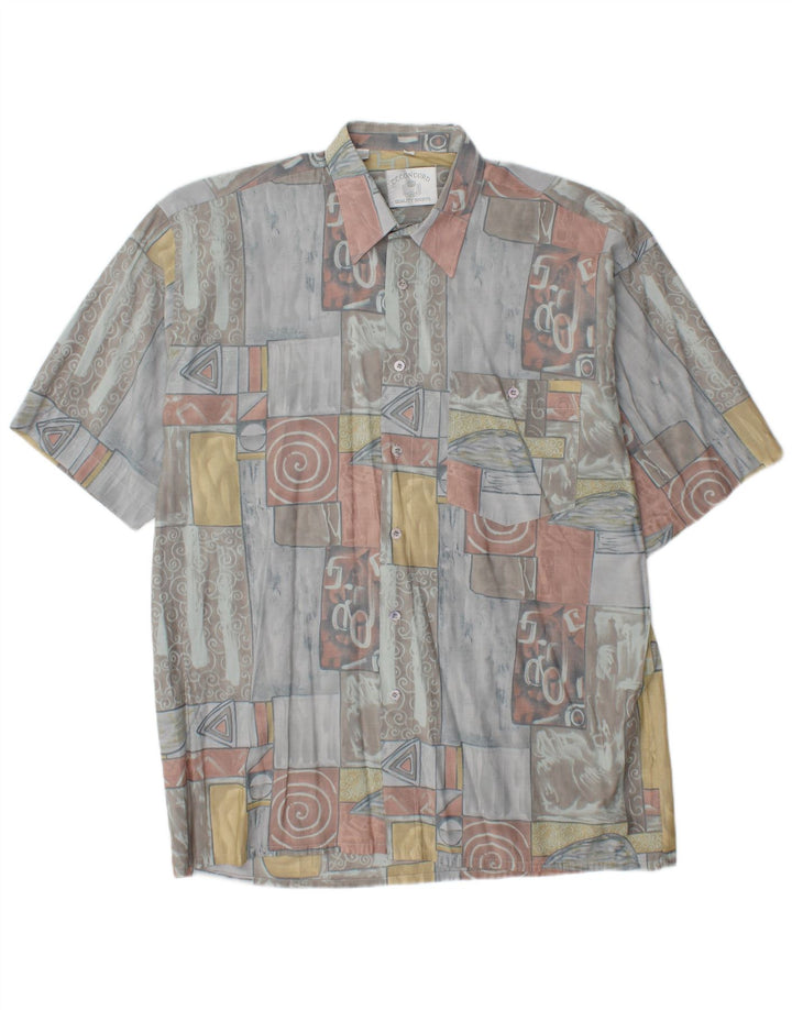 Camisa masculina de manga curta C.C.CONCORD grande geométrica multicolorida