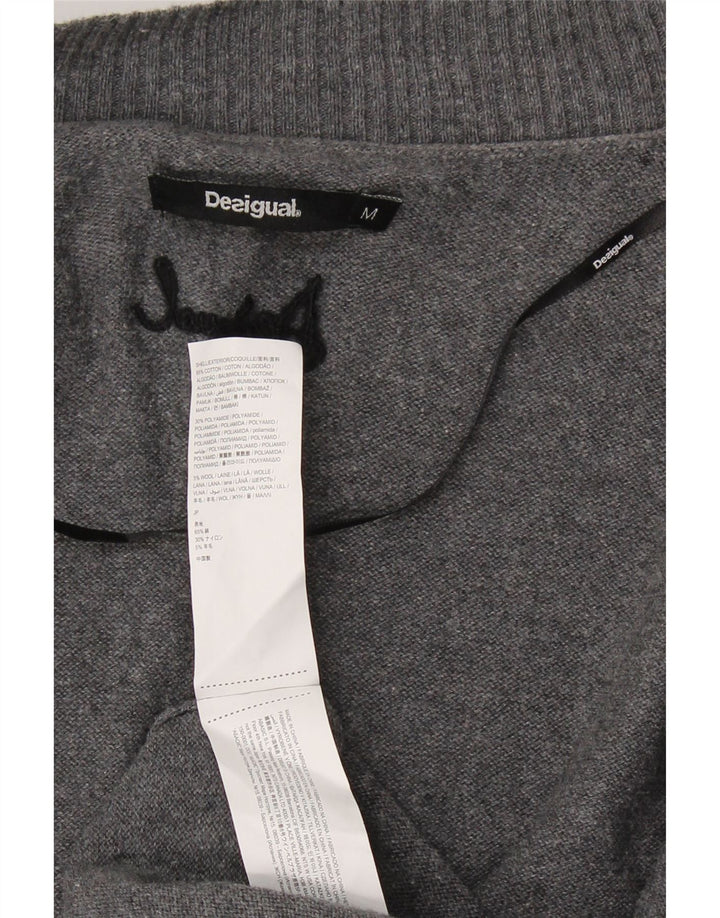 DESIGUAL Suéter cardigã feminino com palangre aberto Reino Unido 12 cinza médio floral