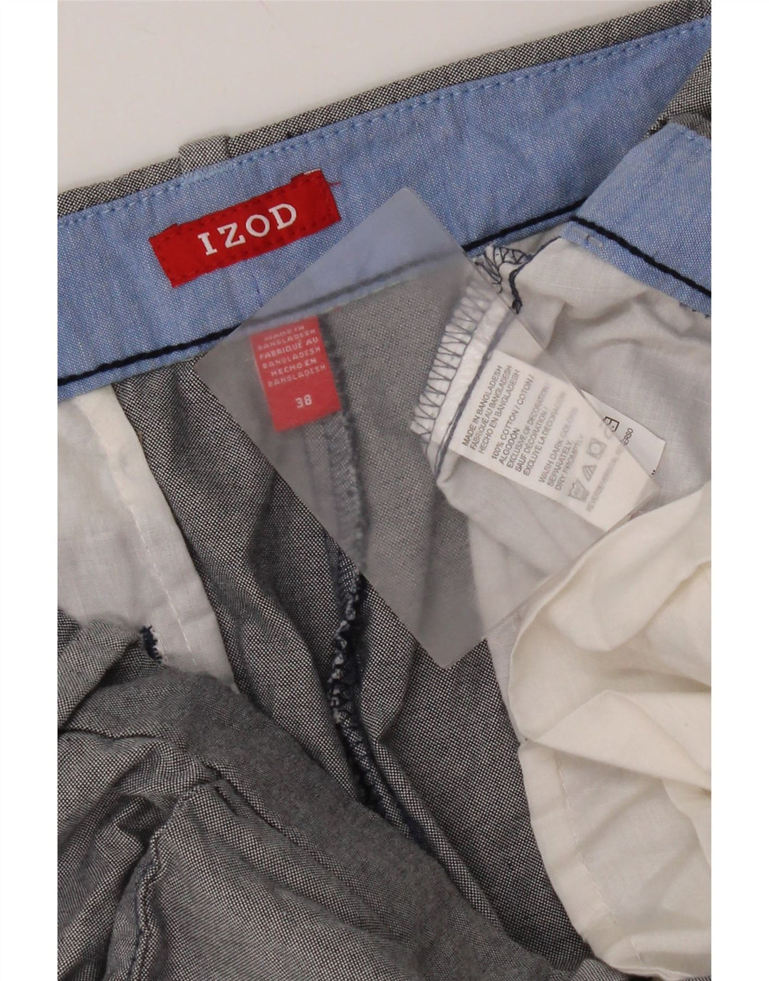 Izod Mens Chino Shorts W38 XL Algodão Cinza