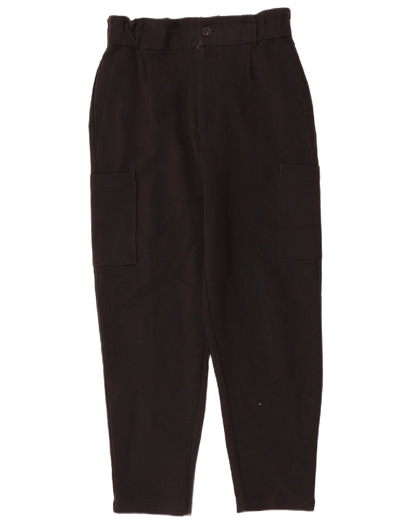 Calça cargo feminina Zara cintura alta cônica pequena W26 L26 poliéster preto