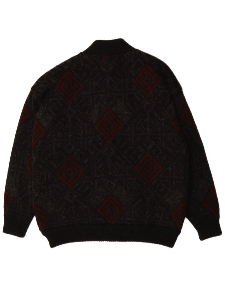 Suéter cardigã masculino VINTAGE XL de lã geométrica preta