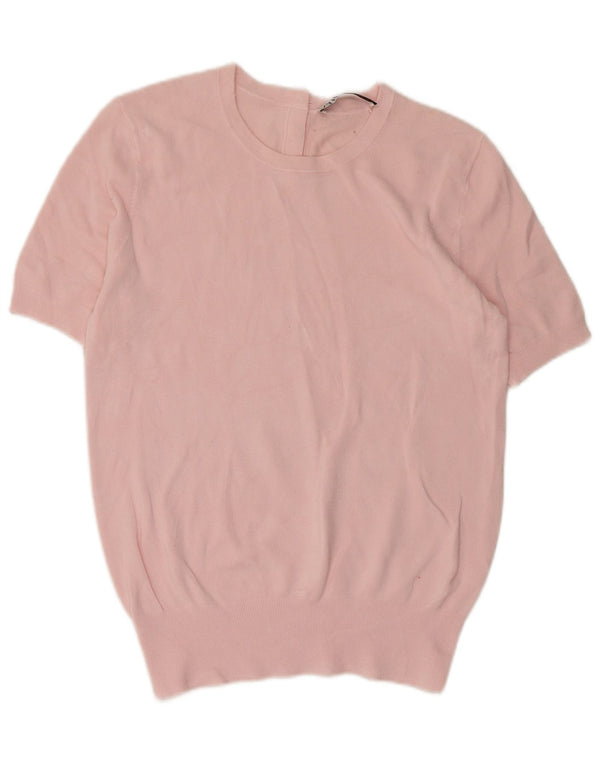 Suéter feminino Zara de manga curta com gola redonda UK 18 XL rosa