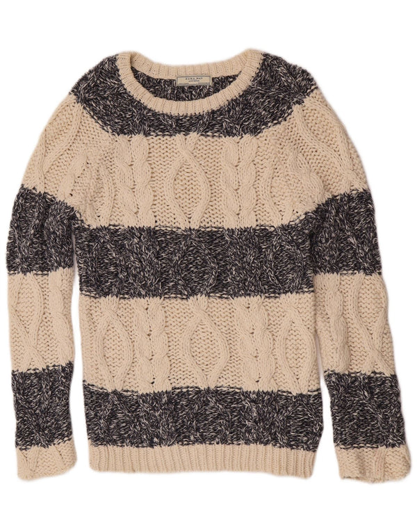 Zara Suéter masculino com gola canoa médio listrado bege