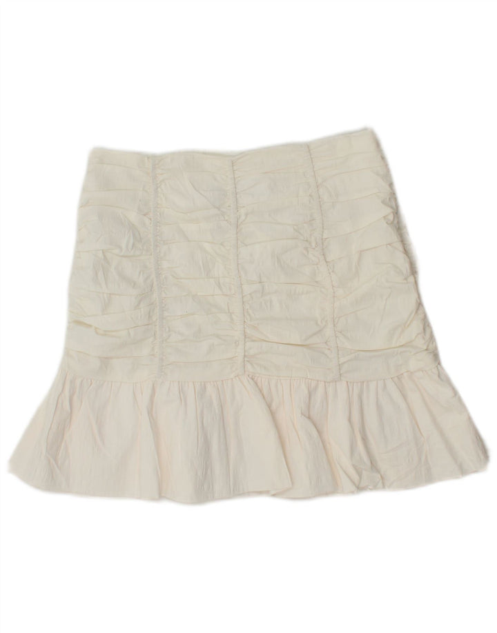 Zara Mini saia feminina com babados pequena W26 algodão branco