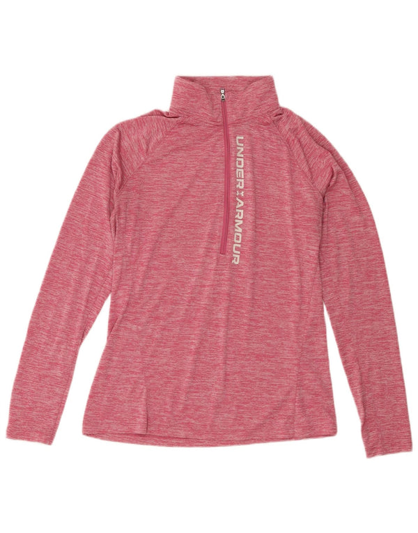 Under Armour feminino gráfico pulôver agasalho top UK 14 grande rosa manchado