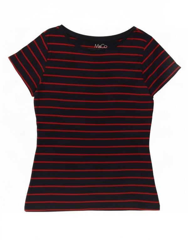 Camiseta feminina M&Co UK 12 algodão listrado azul marinho médio