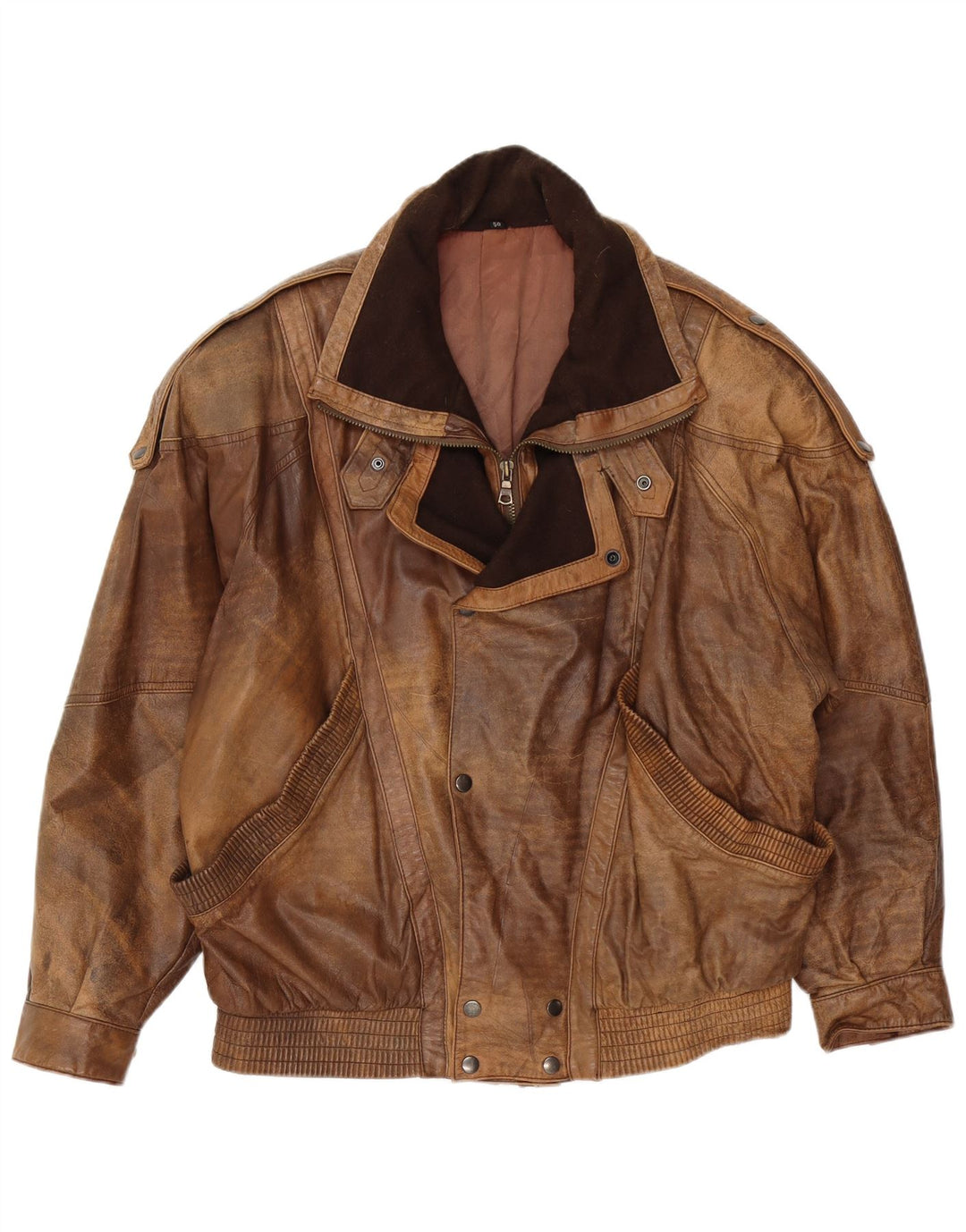 Jaqueta de couro masculina vintage IT 50 grande couro marrom