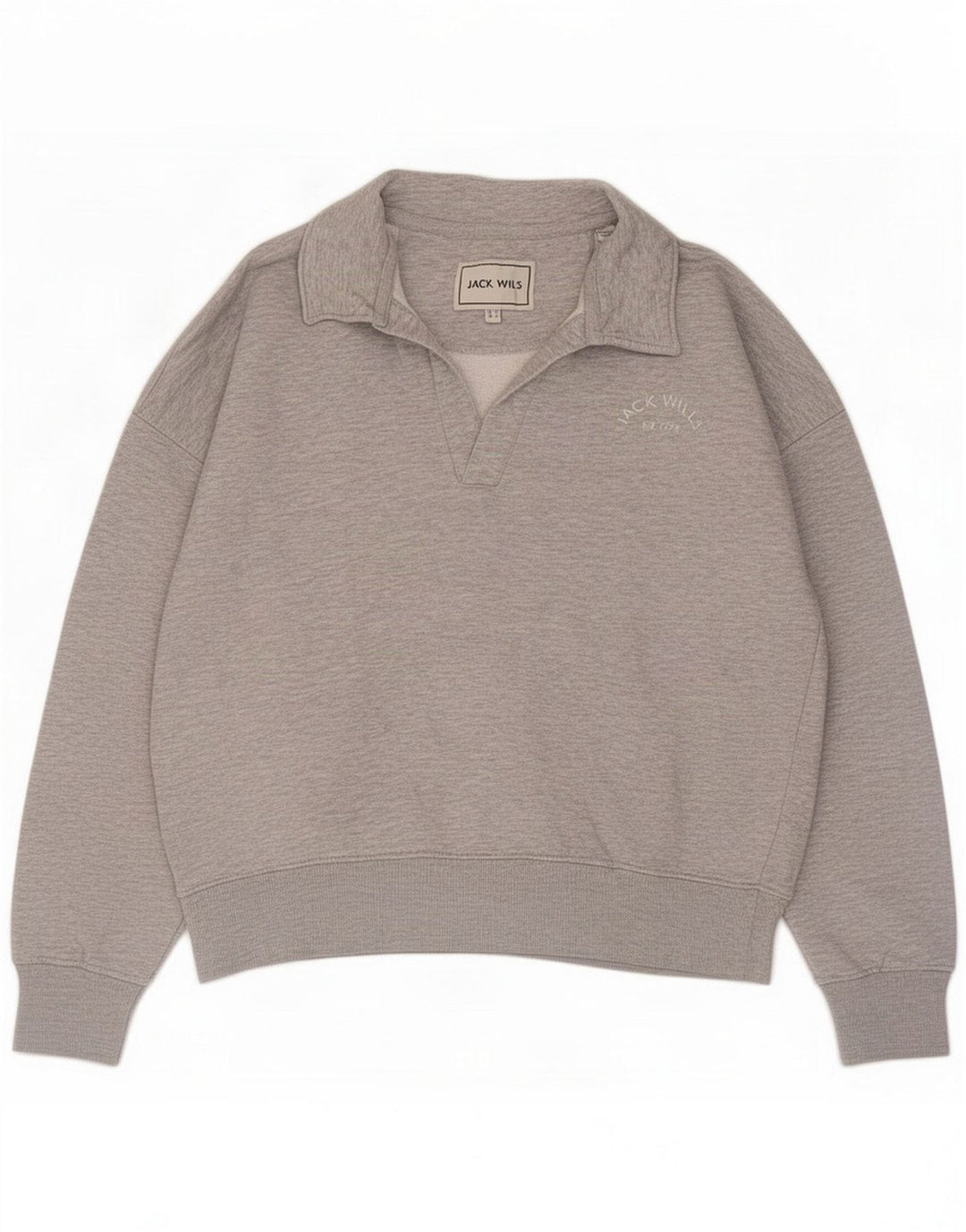 Jack Wills moletom feminino com gola polo jumper Reino Unido 12 poliéster cinza médio