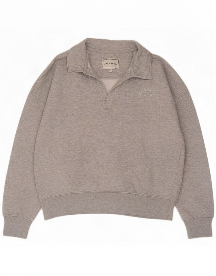 Jack Wills moletom feminino com gola polo jumper Reino Unido 12 poliéster cinza médio