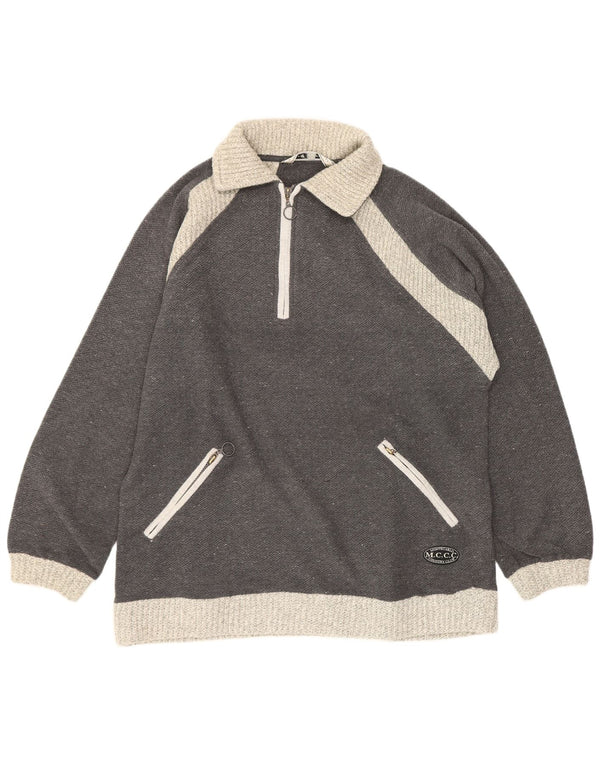 Lotto Suéter feminino oversized com gola polo Reino Unido 12 cinza médio manchado
