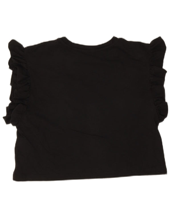 Zara Womens Crop T-Shirt Top UK 10 Pequeno Algodão Preto