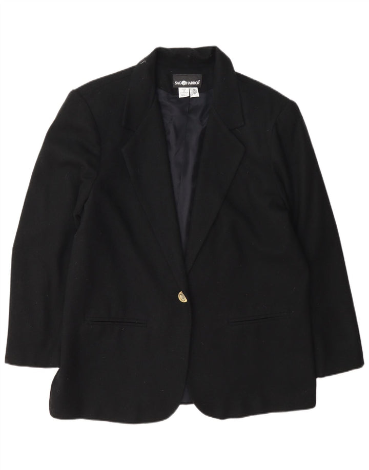 Jaqueta blazer feminina Sag Harbor com 1 botão Reino Unido 14 grande lã preta