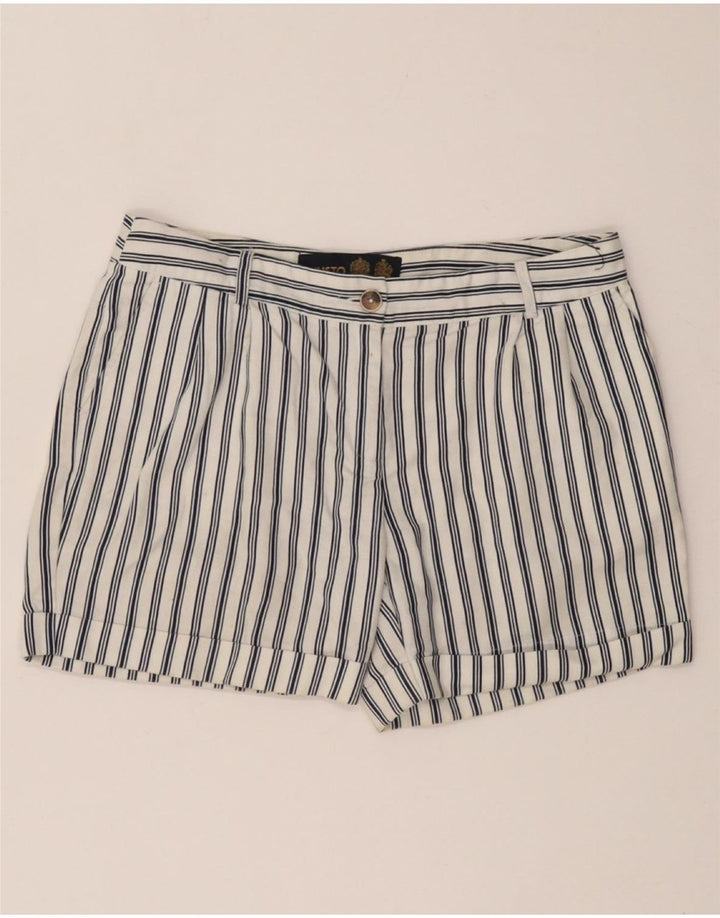 Shorts Chino Feminino Pegged da Musto Reino Unido 10 Pequeno W27 Algodão Listrado Branco