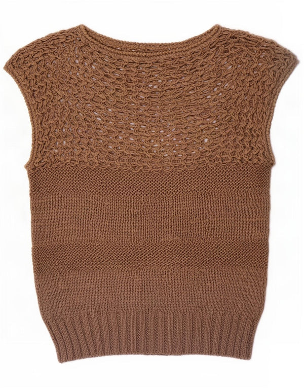 Suéter feminino vintage de manga curta com gola canoa Reino Unido 10 pequeno marrom