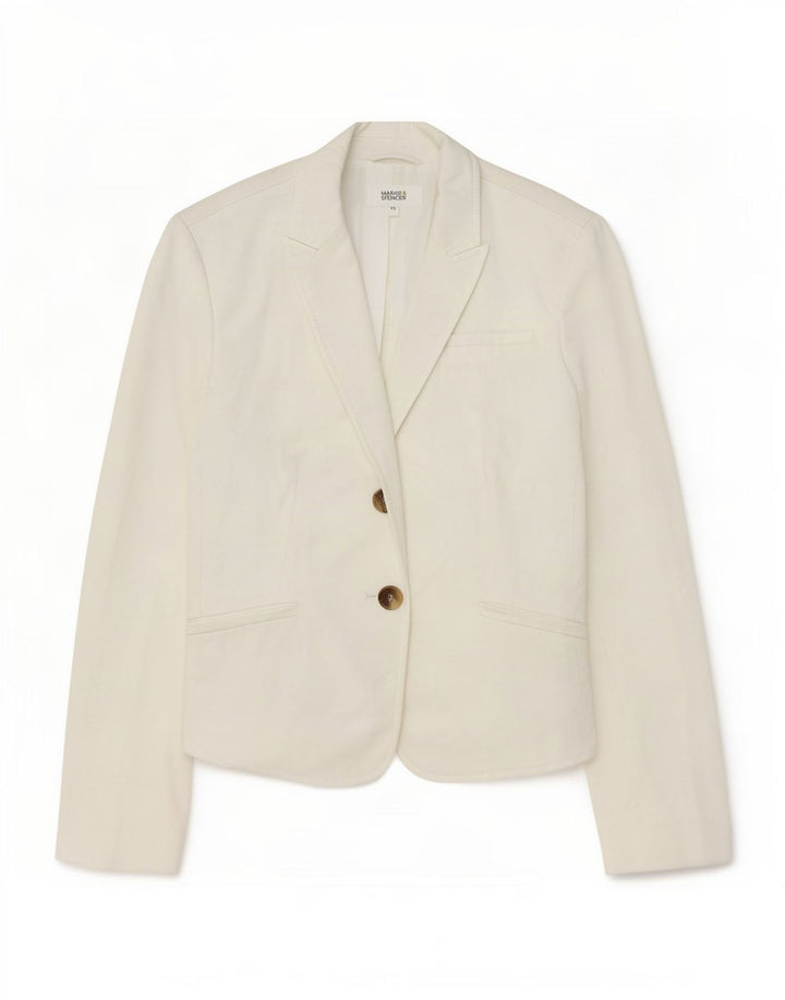 Jaqueta blazer feminina de 2 botões Marks & Spencer Reino Unido 10 algodão branco pequeno