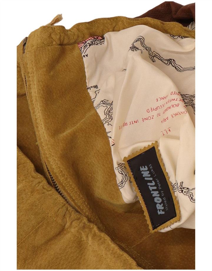 Jaqueta masculina de camurça Front Line UK 40 couro bege grande