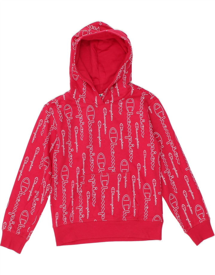 CHAMPION Girls Graphic Hoodie Jumper 9-10 Years Medium Pink Cotton | Vintage Champion | Thrift | Second-Hand Champion | Used Clothing | Messina Hembry 