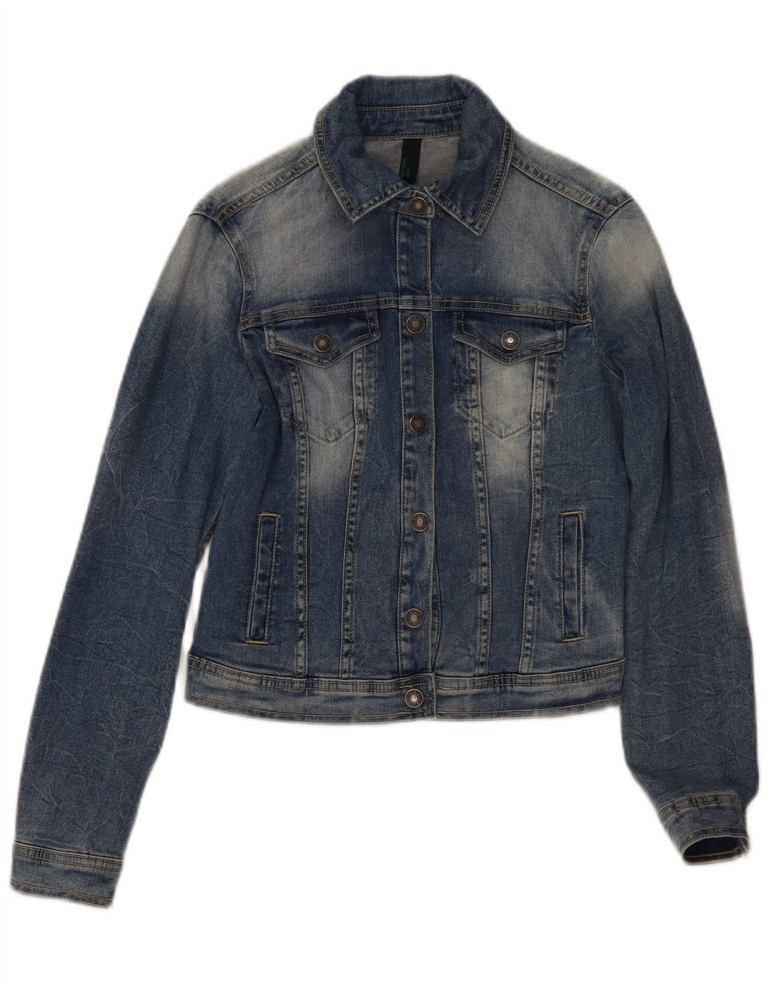 Jaqueta jeans feminina Benetton UK 10 algodão azul pequeno