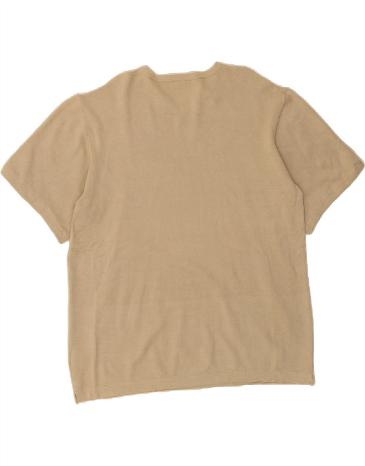 EDDIE BAUER Mens Short Sleeve V-Neck Jumper Sweater  XL Beige Cotton Vintage Eddie Bauer and Second-Hand Eddie Bauer from Messina Hembry 