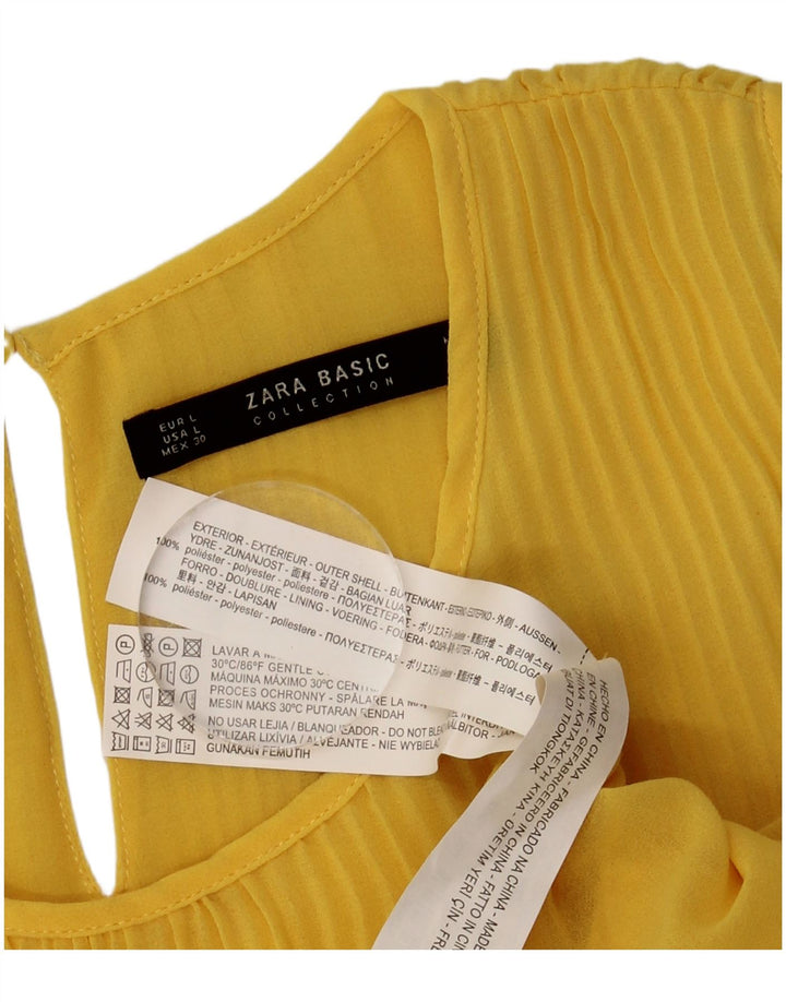 Blusa feminina sem mangas Zara Top UK 16 grande poliéster amarelo