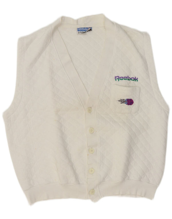 Suéter cardigã masculino Reebok Graphic sem mangas grande algodão branco