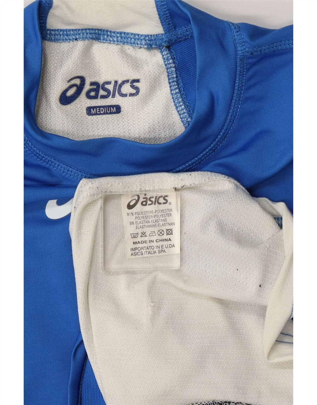 Camiseta masculina Asics Top médio azul colorblock poliéster