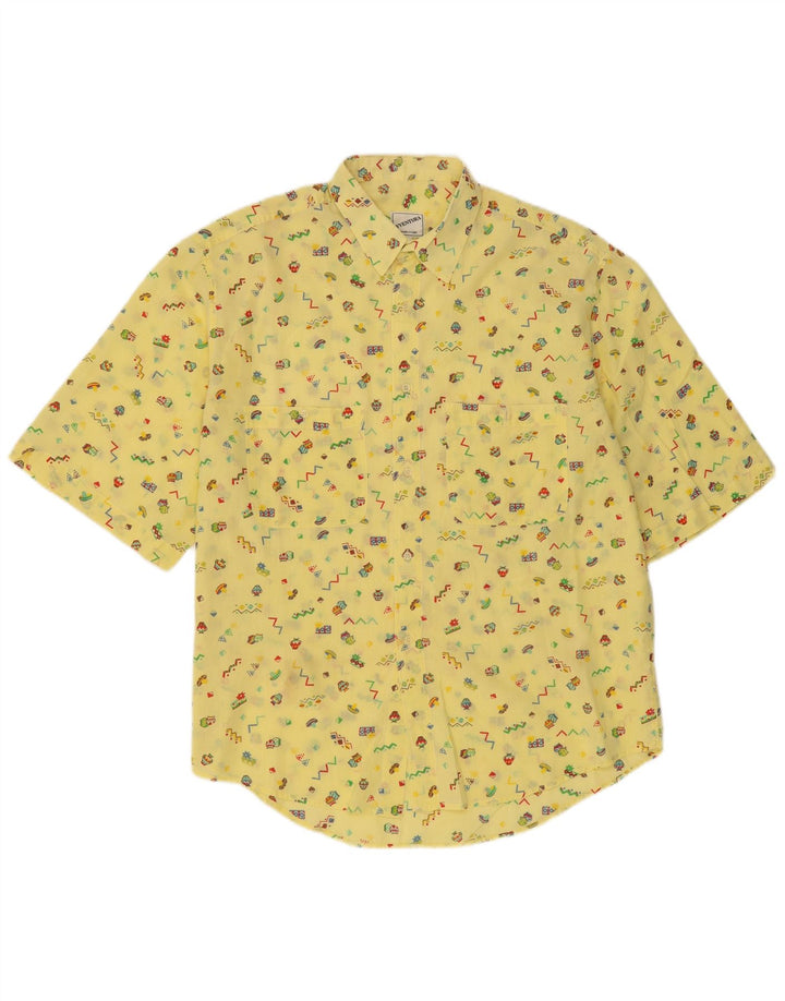 VINTAGE Mens Abstract Pattern Short Sleeve Shirt XL Yellow Vintage Vintage and Second-Hand Vintage from Messina Hembry 