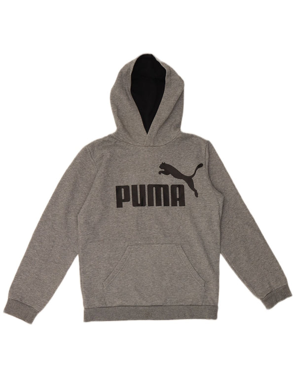 Jumper com capuz gráfico feminino Puma 13-14 anos algodão manchado cinza