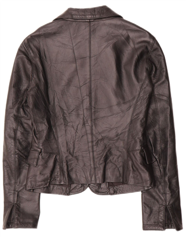 Jaqueta blazer feminina vintage de couro com 2 botões IT 42 couro preto médio