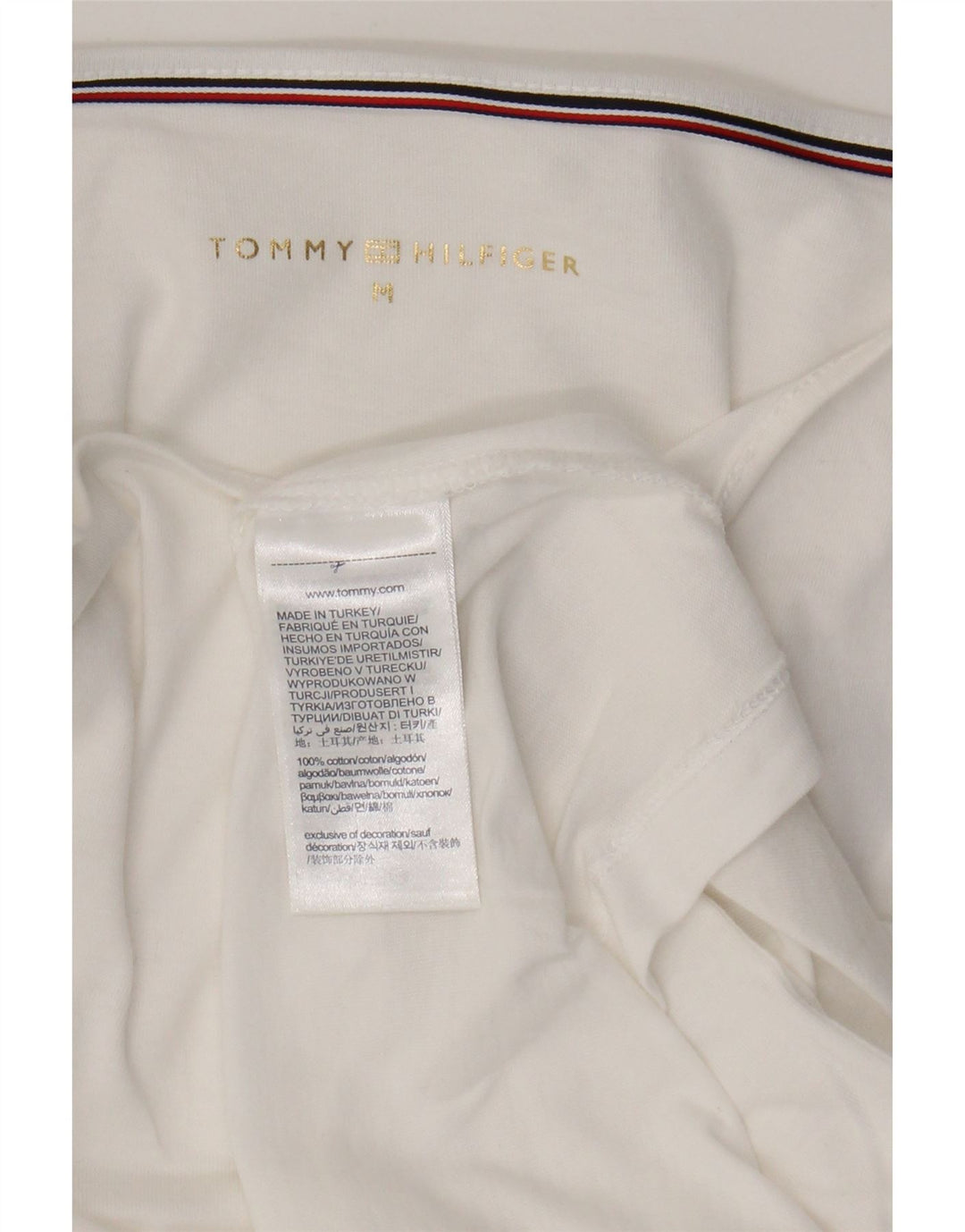 Tommy Hilfiger Top feminino manga 3/4 UK 14 médio algodão branco