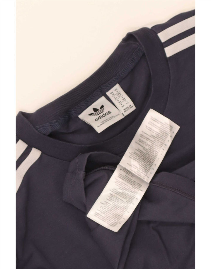 Top feminino Adidas manga comprida UK 10 pequeno algodão azul marinho