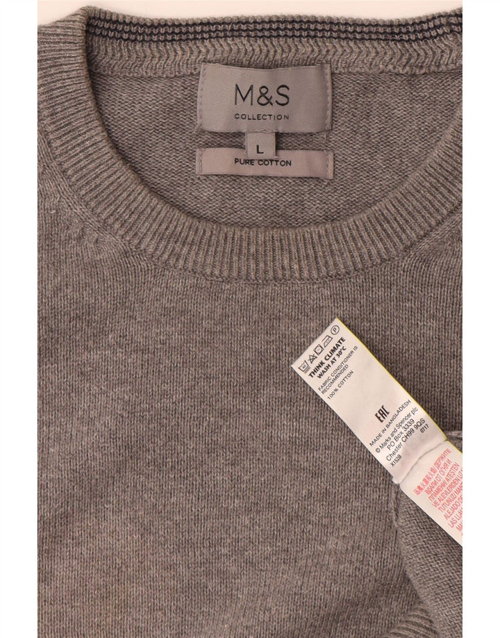 Suéter masculino MARKS & SPENCER com gola redonda, algodão cinza grande