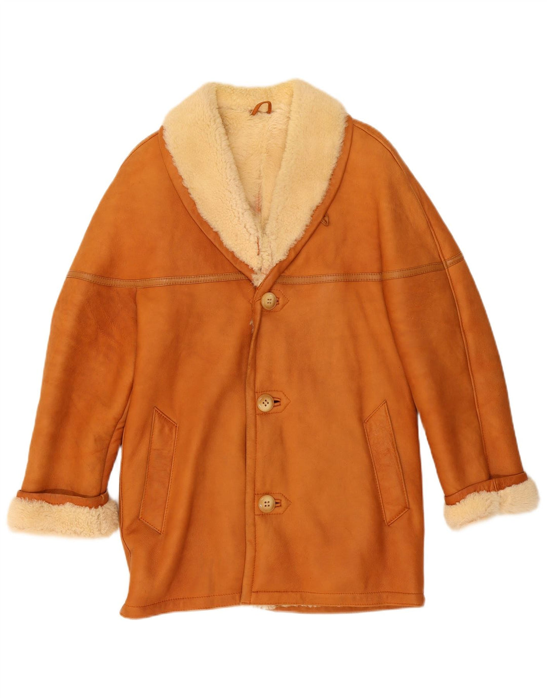 Jaqueta masculina vintage de shearling UK 36 pequena marrom shearling
