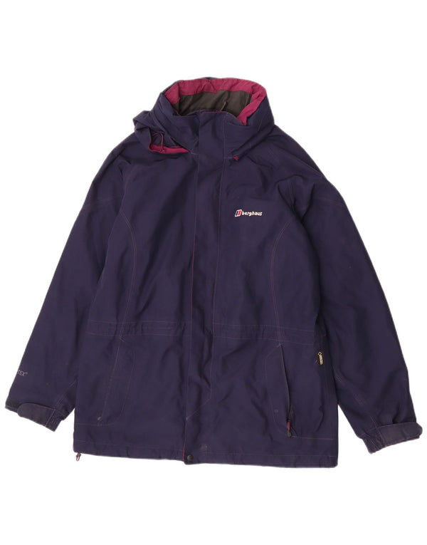 Jaqueta de chuva feminina com capuz Berghaus UK 12 poliéster azul marinho médio