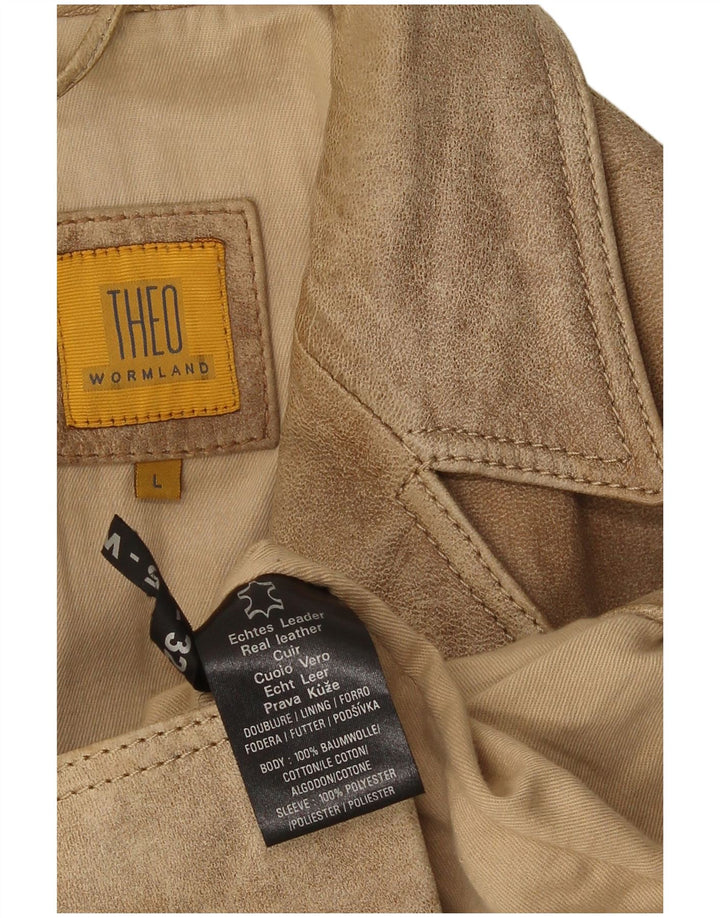 Jaqueta blazer masculina vintage de camurça com 2 botões Reino Unido 40 couro bege grande