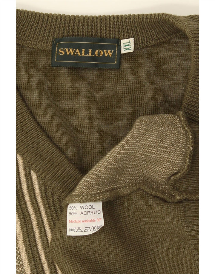 Suéter masculino Swallow com decote em V 2XL cáqui colorblock lã
