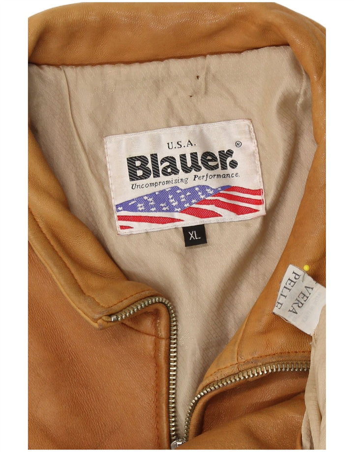 Jaqueta bomber feminina de couro Blauer Reino Unido 18 XL couro marrom