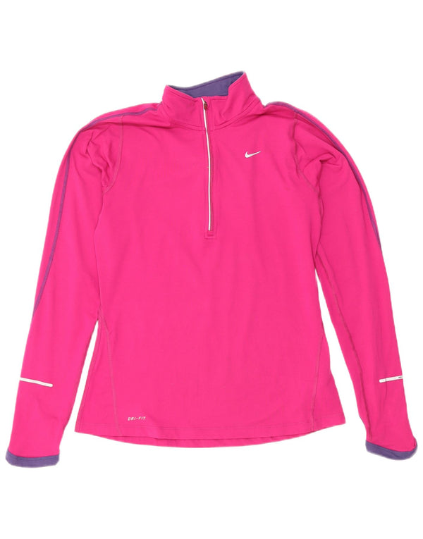 Nike Womens Dri Fit Zip Neck Pullover Treino Top Reino Unido 10 Pequeno Rosa